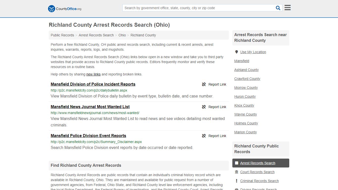 Arrest Records Search - Richland County, OH (Arrests & Mugshots)