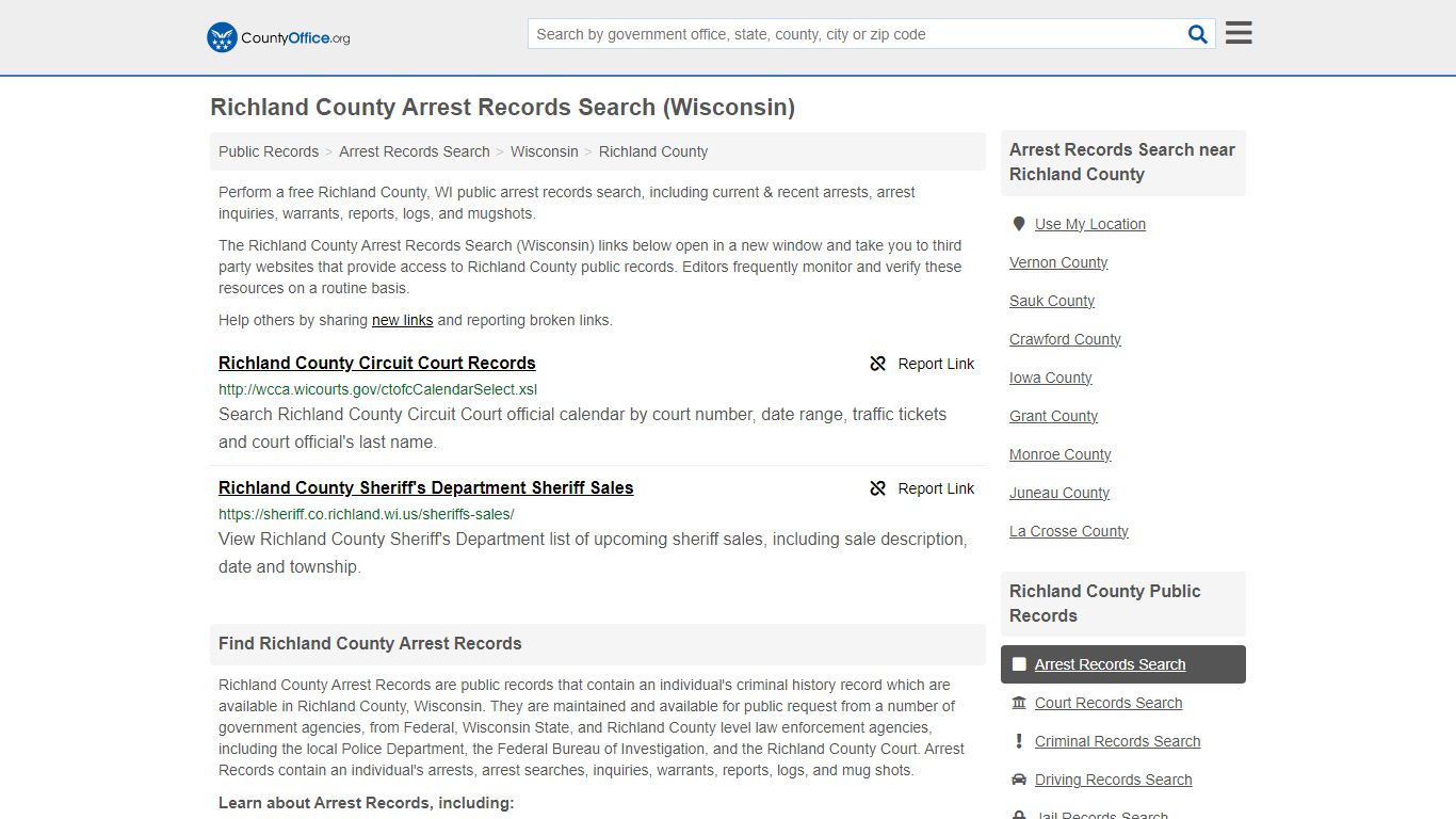 Arrest Records Search - Richland County, WI (Arrests & Mugshots)